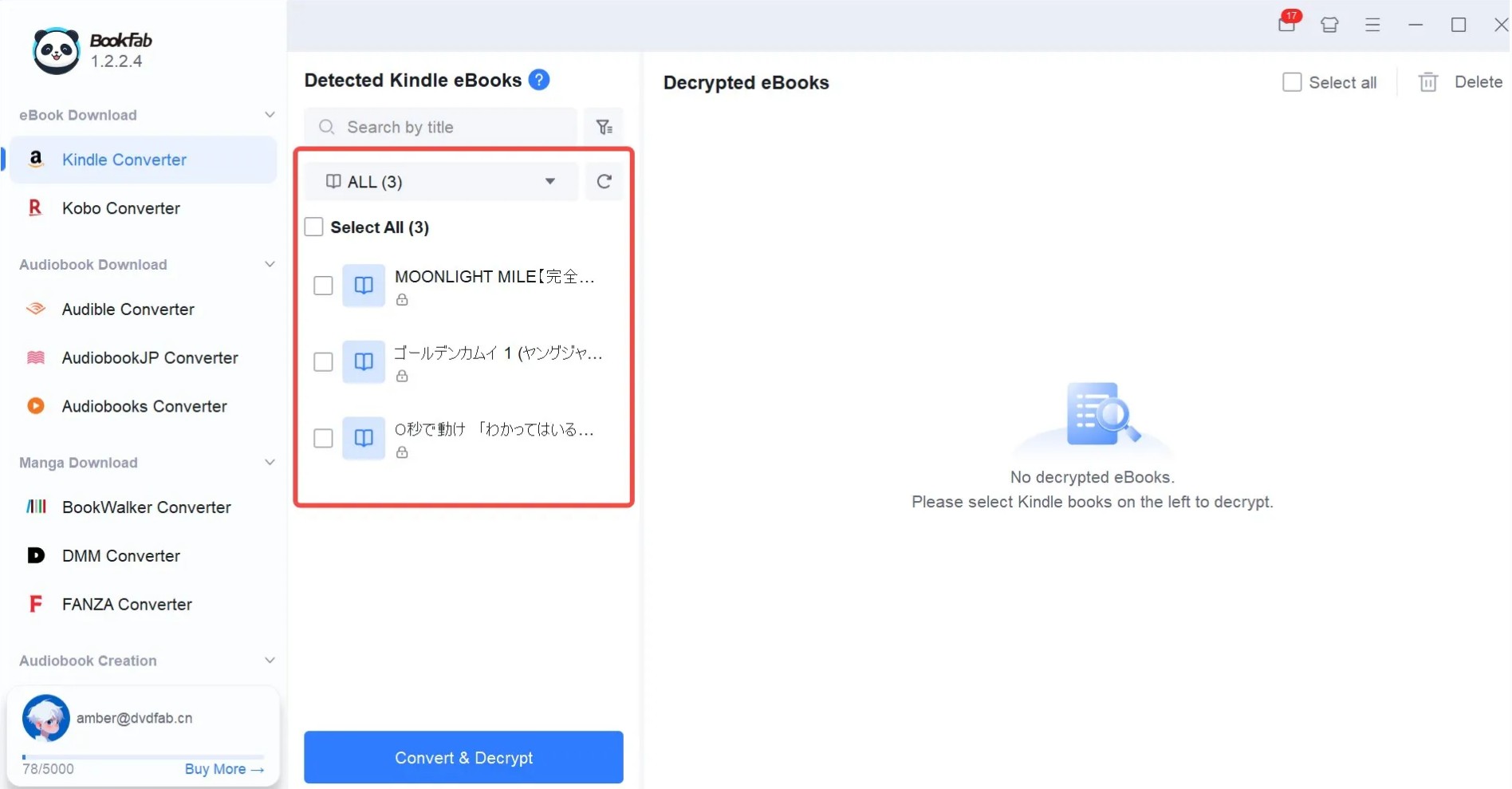 Remove DRM from AZW3/AZW with BookFab Kindle Converter