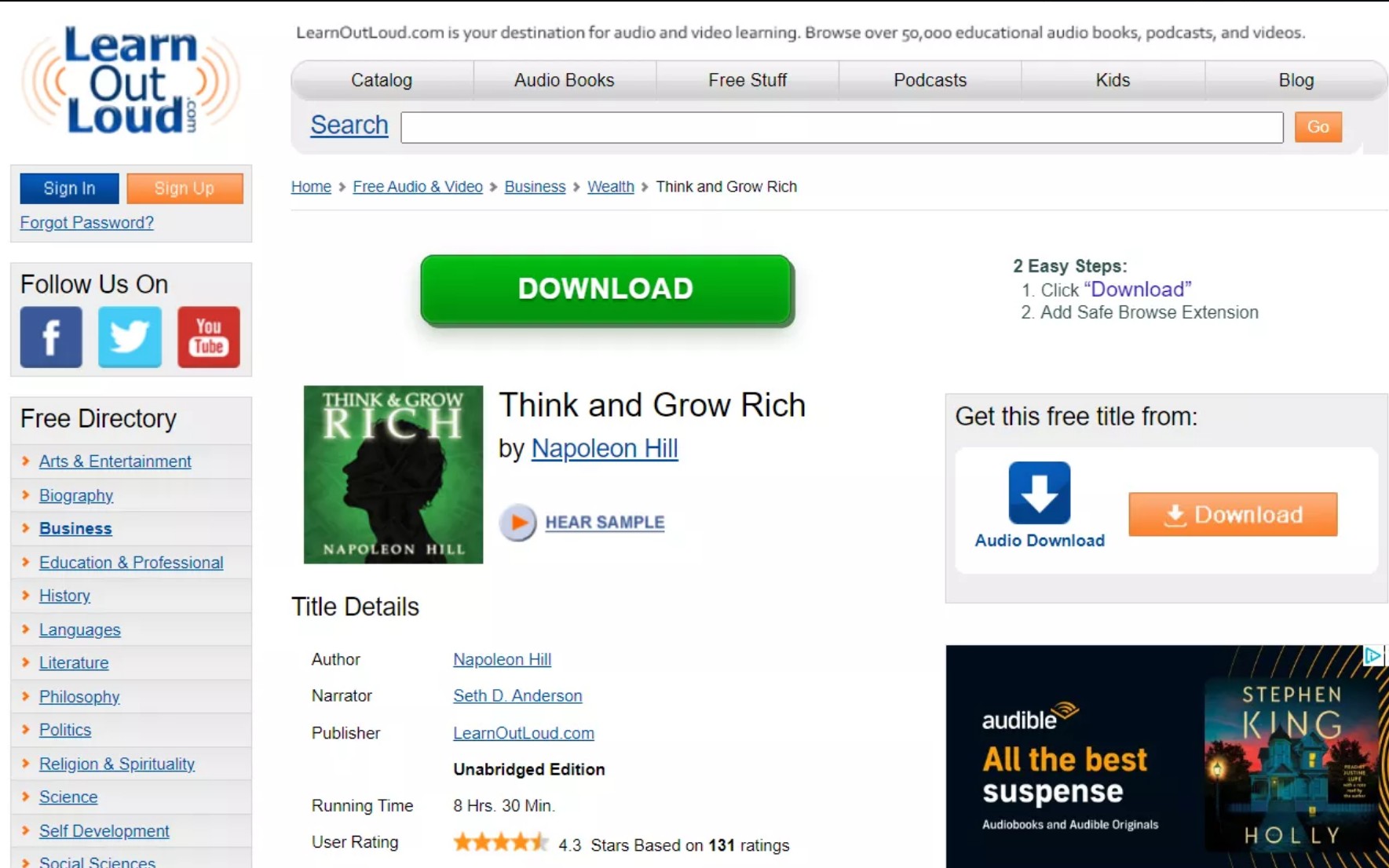 free online audiobooks without downloading: LearnOutLoud