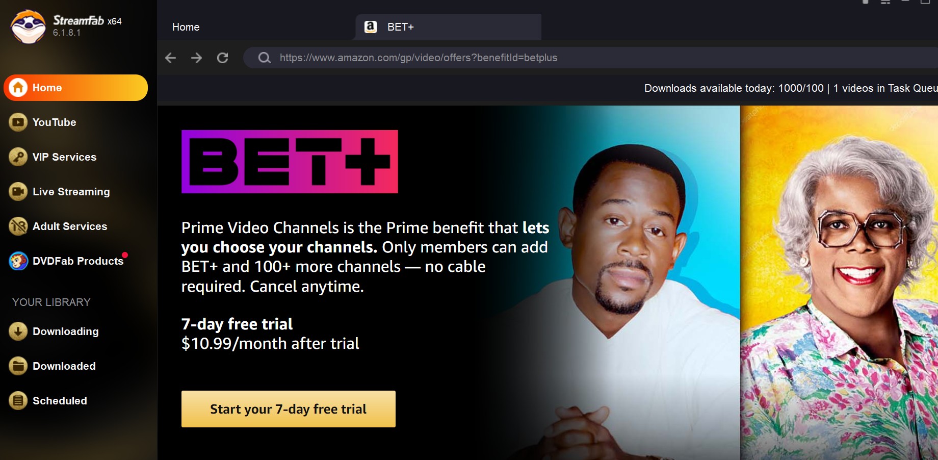 download bet plus shows via amazon channel