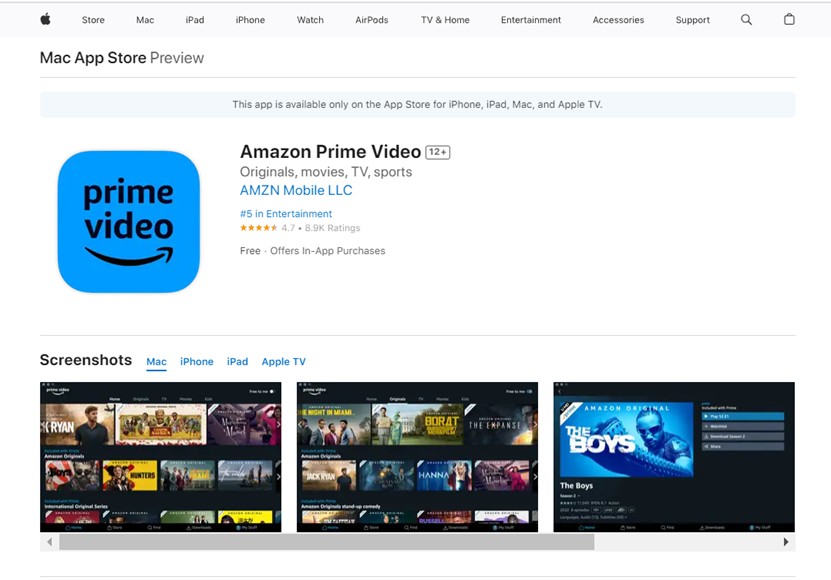 Amazon Prime Video App für MacOs