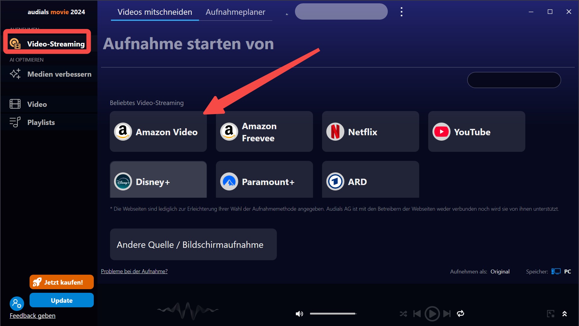 Anleitung zum Amazon Videos Download mit Audials Movie