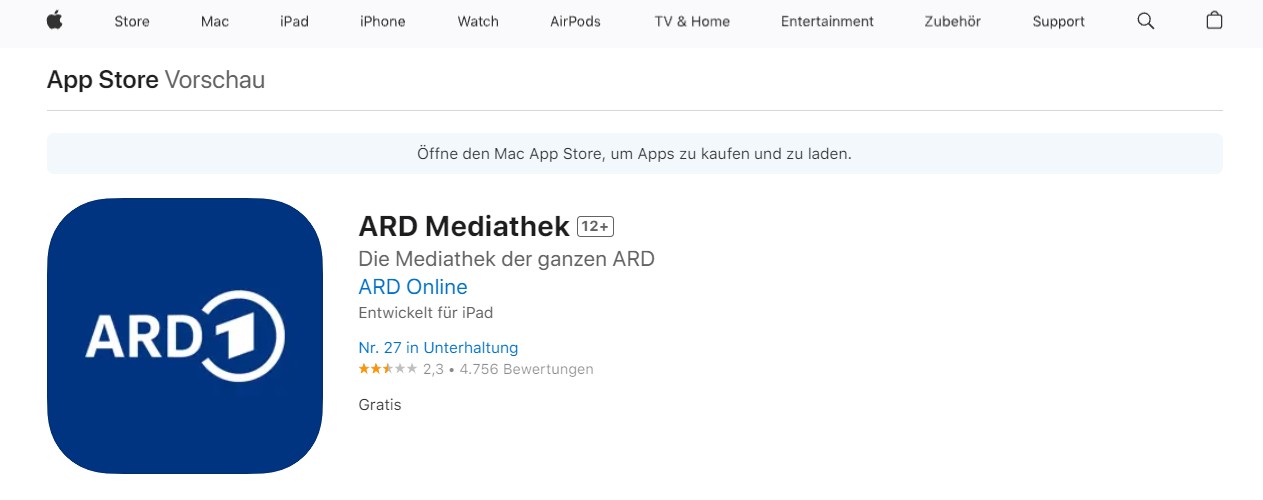 Auf iOS-Geräte: App der ARD Mediathek herunterladen