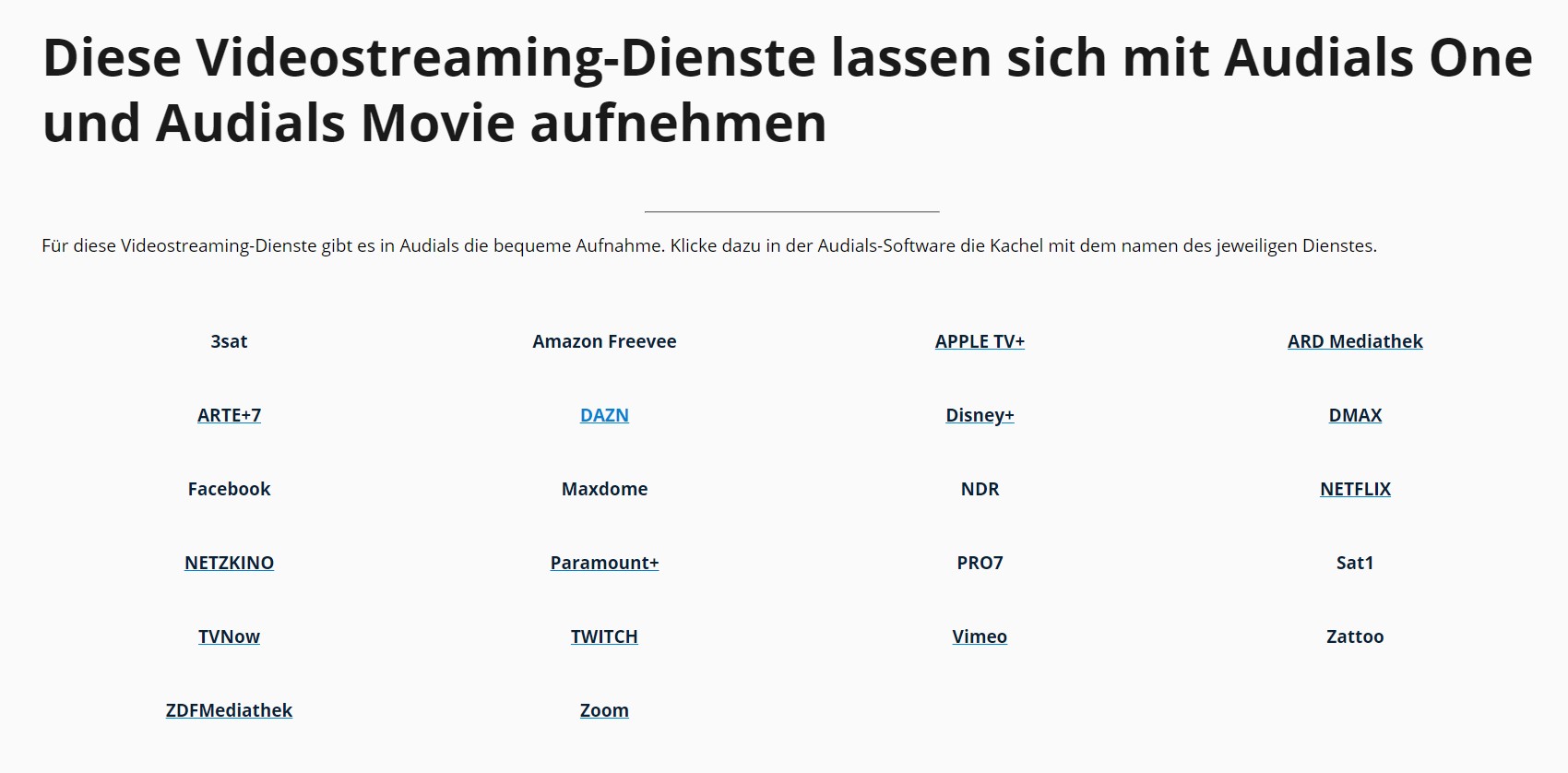 Vergleich der Funktionen von Audials Recorder vs. StreamFab Downloader