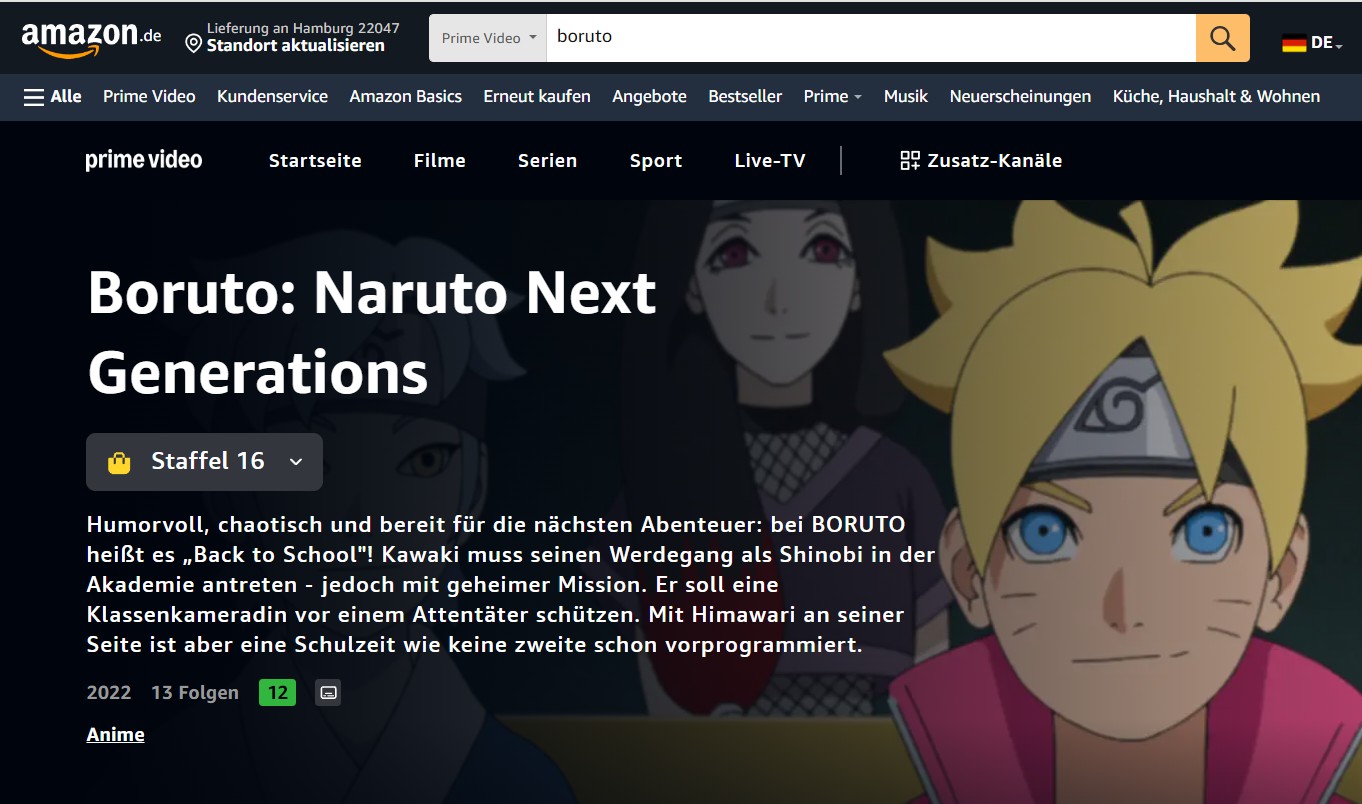 Die neueste Folegen der Boruto auf Amazon Prime