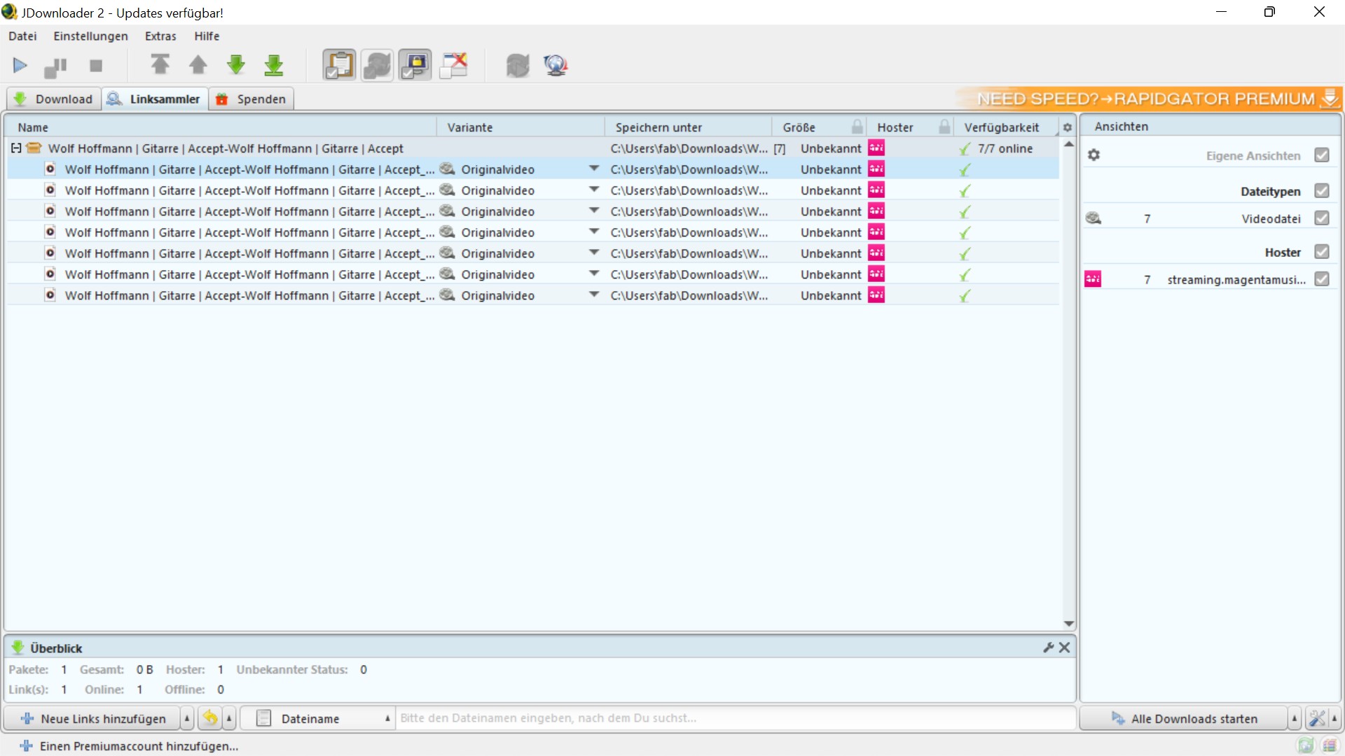 Nutzung der Open-Source-Software − JDownloader