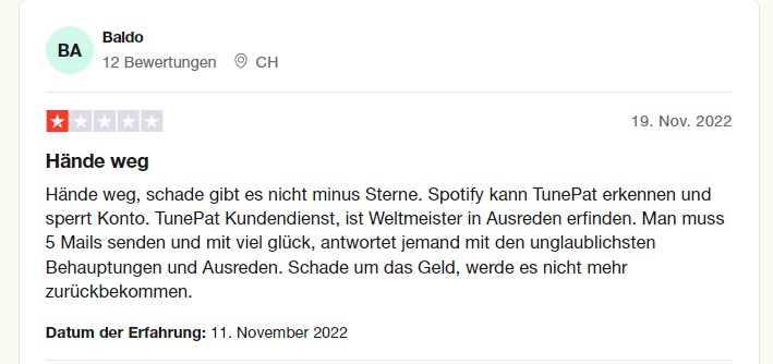 TunePat Review: Kann zur Sperrung von Konten führen