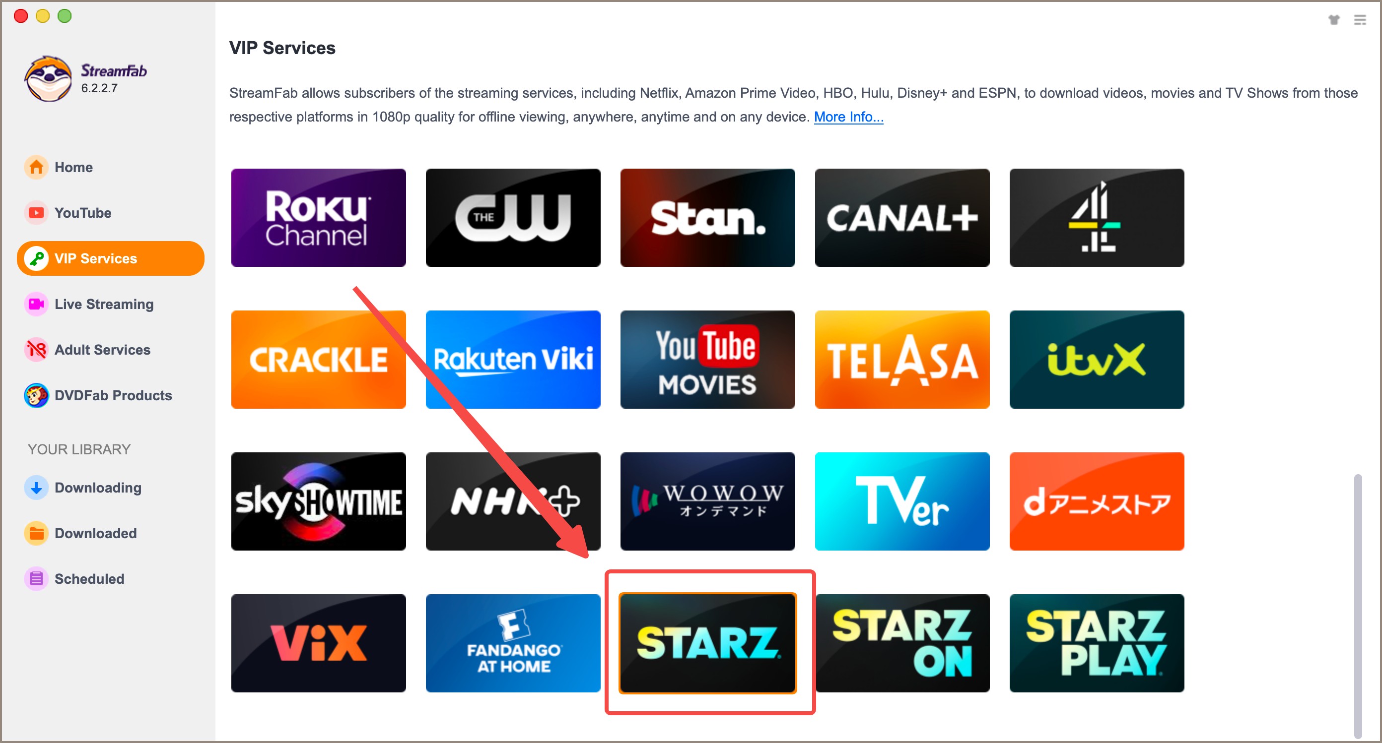 how to download movies on starz: step 2 of streamfab