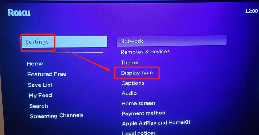 Display Type in Settings