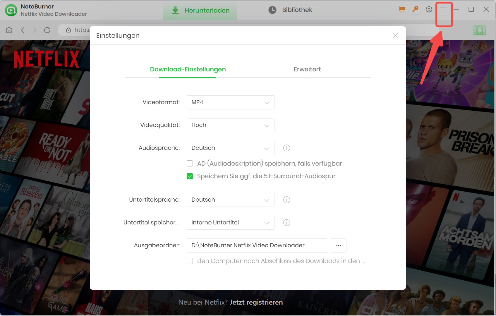 Download-Schritt zum Netflix Videos Download mit dem NoteBurner Netflix Video Downloader