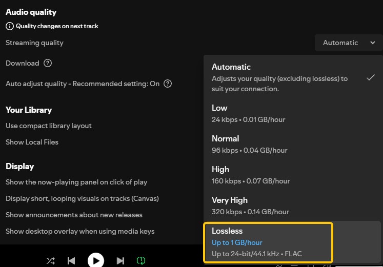 Enable lossless Quality on Spotify