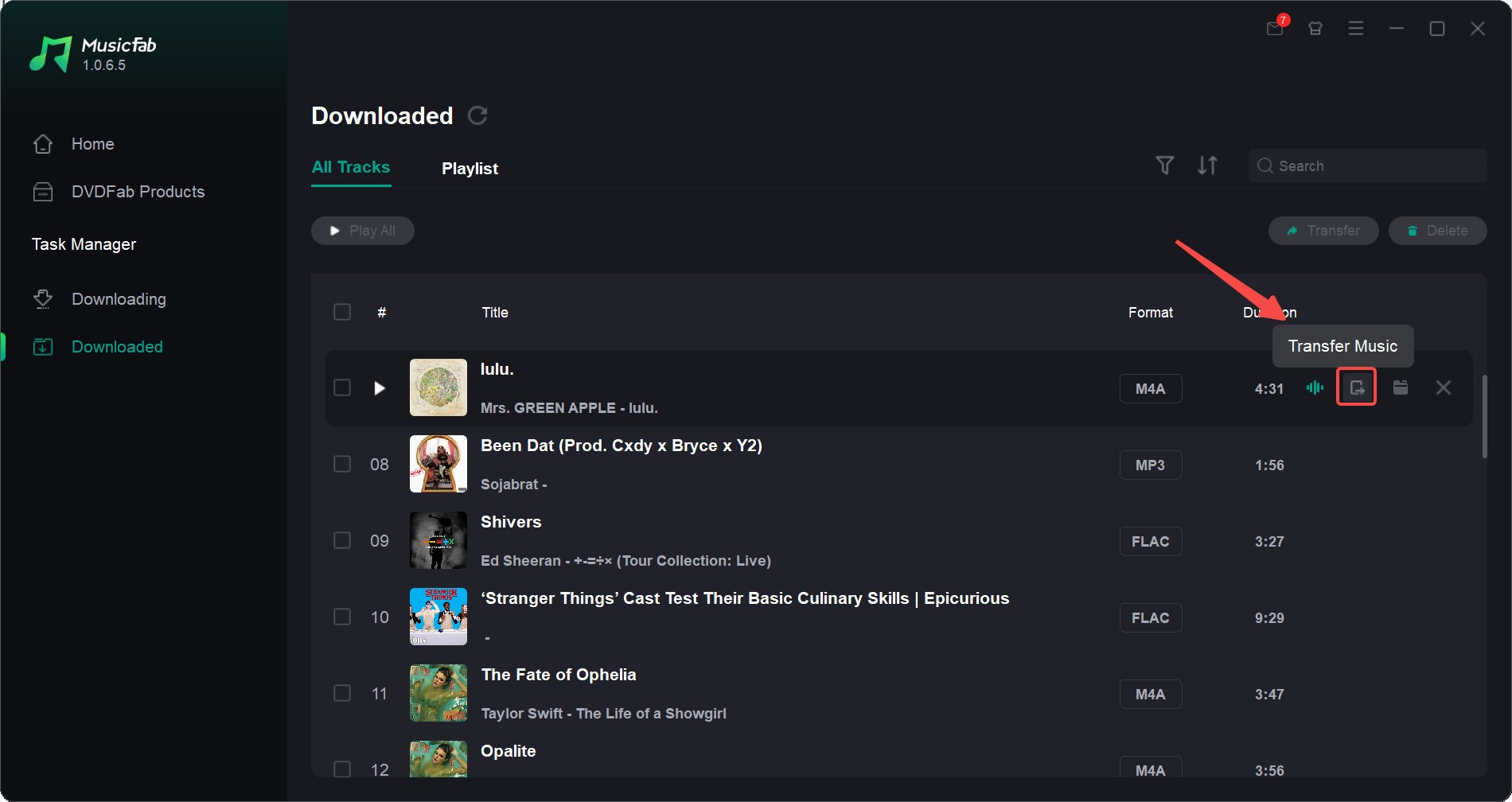 transfer files to android click the icon inside the musicfab