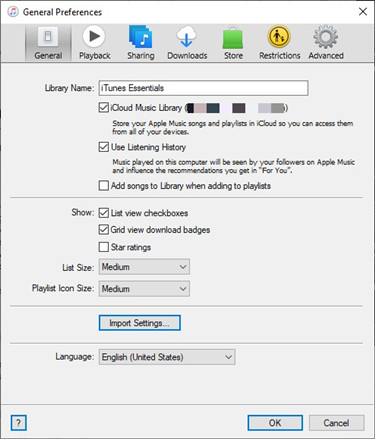 click Import Settings