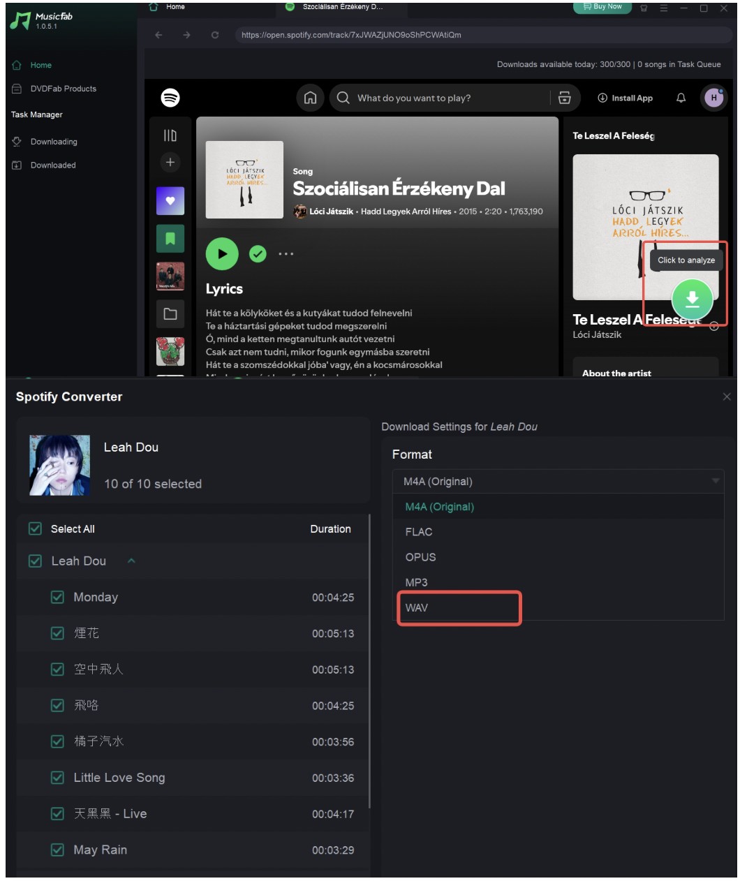download and convert to WAV with musicfab