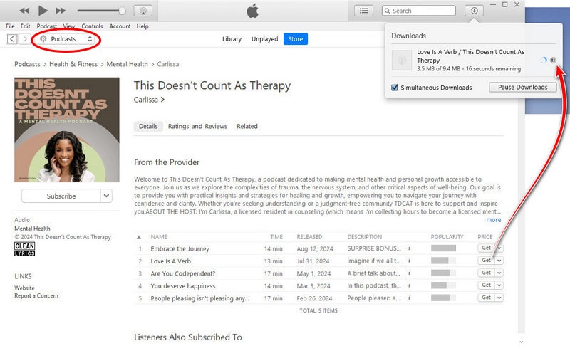 download a podcast as MP3 on iTunes?