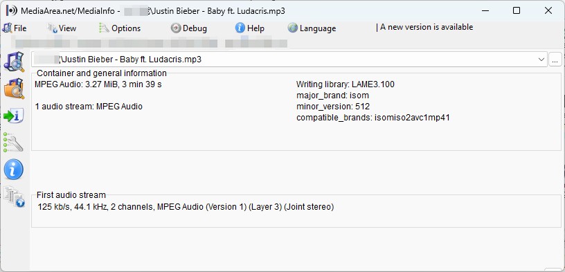 YTMP3 downloaded file mediainfo