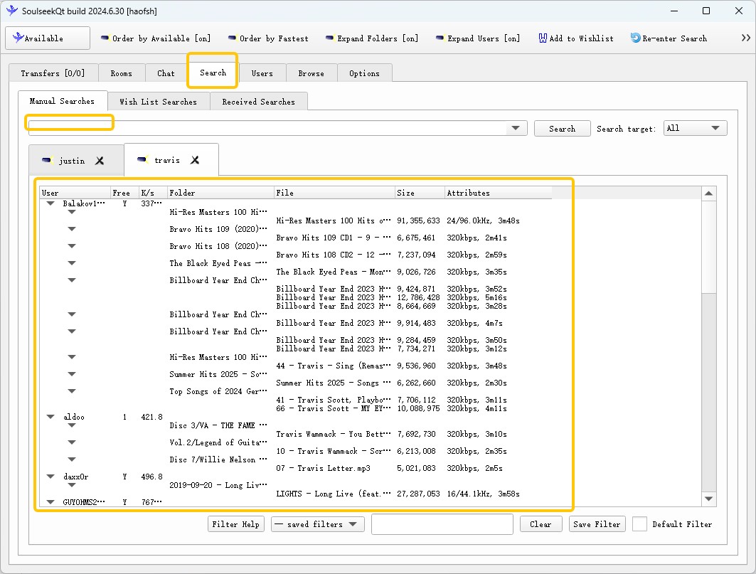 search to find music on soulseek