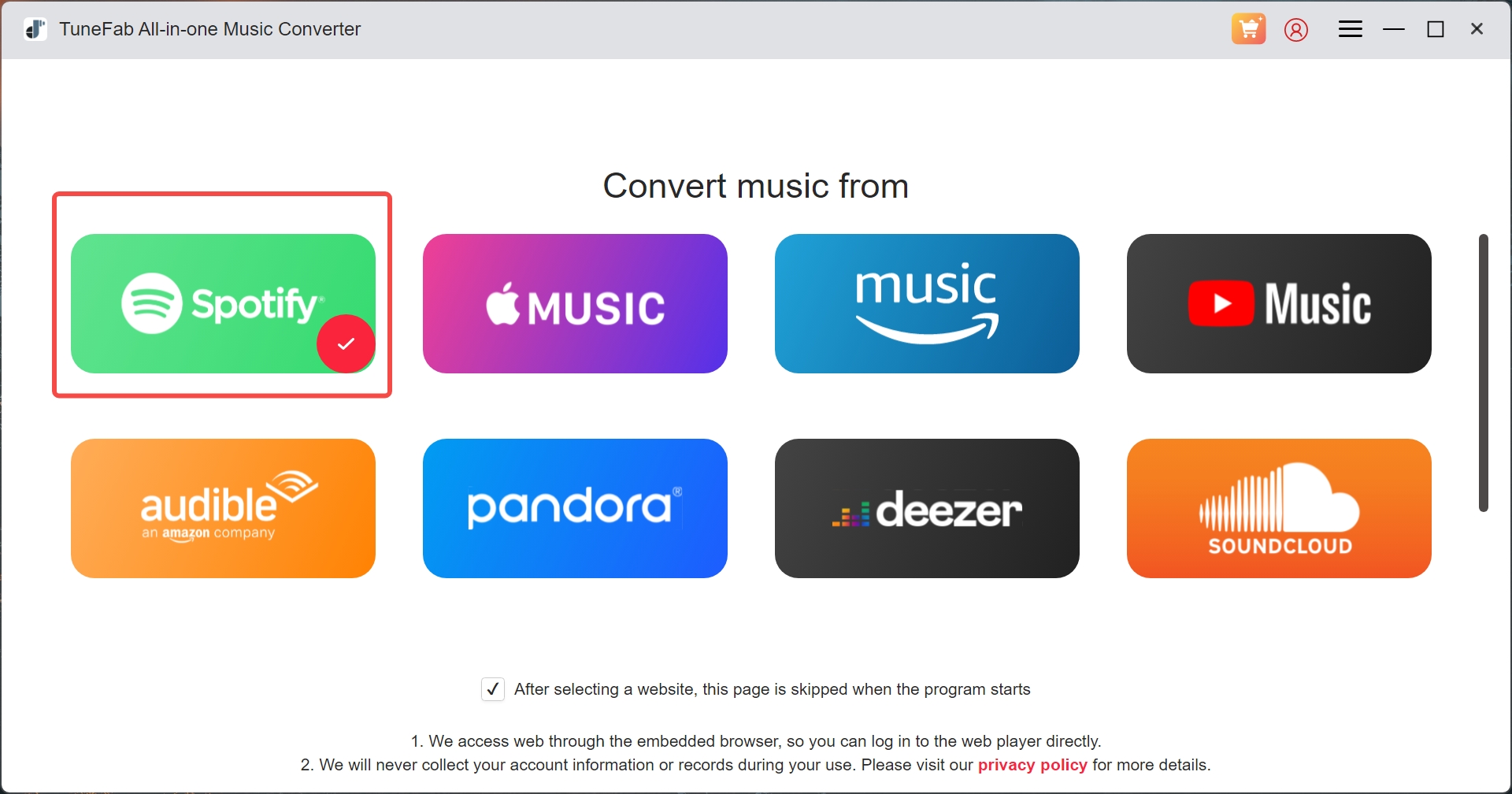 tunefab choose spotify