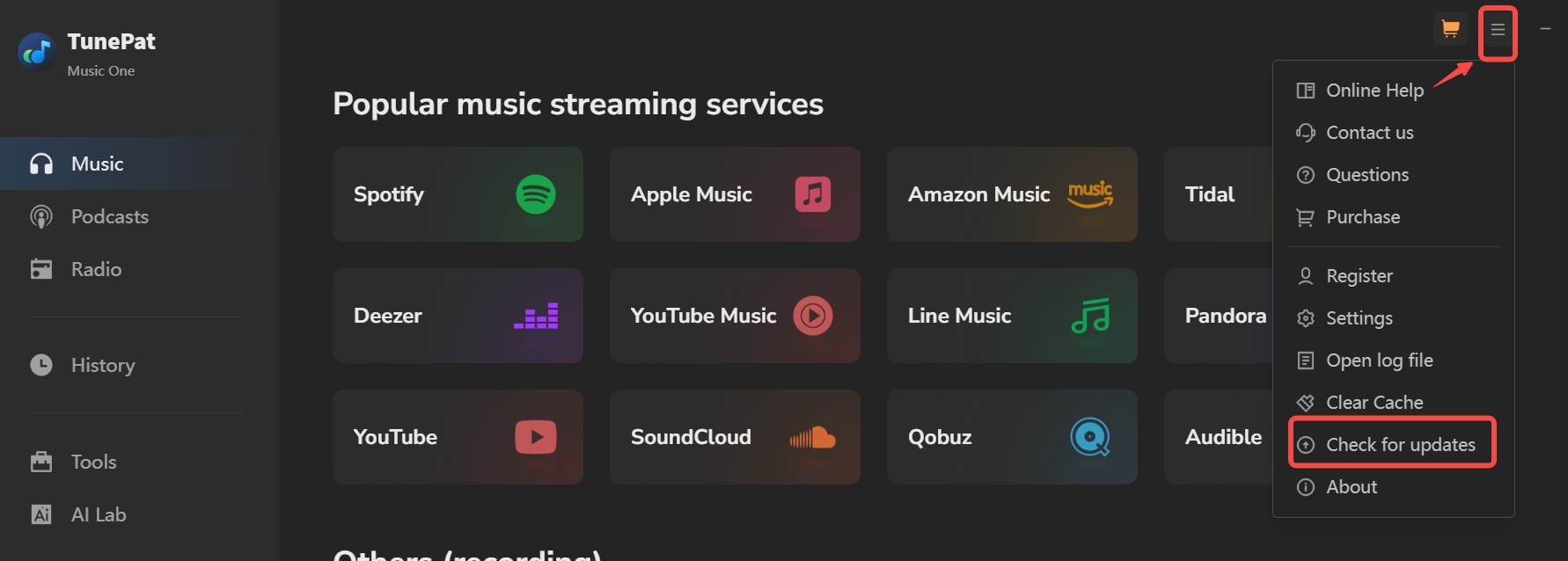 tunepat-music-one-check-for-updates