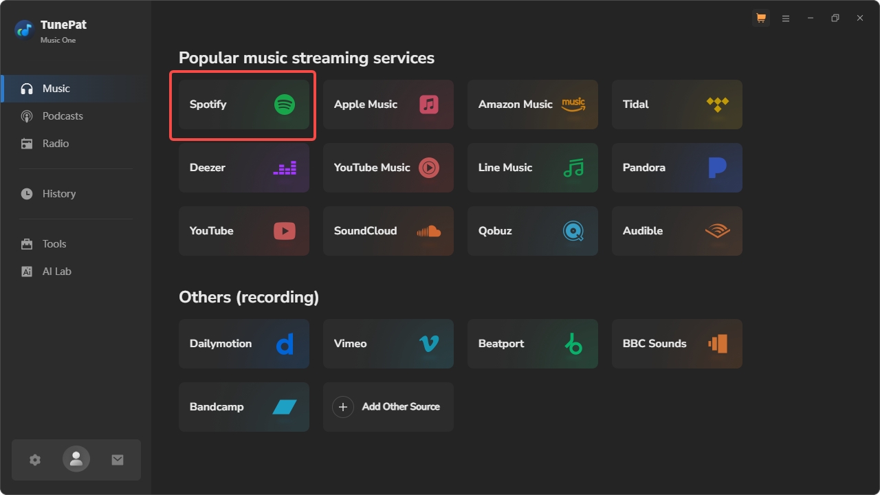 Launch the tool and choose Spotify app