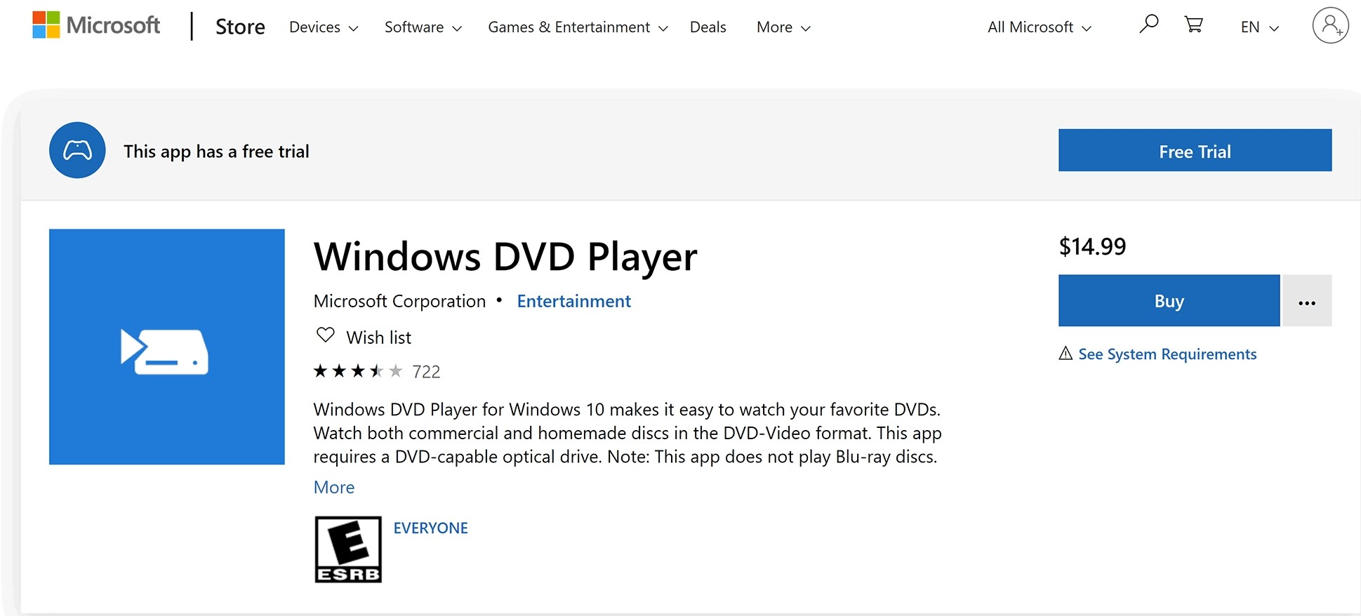 Windows DVD Player App from Microsoft Store