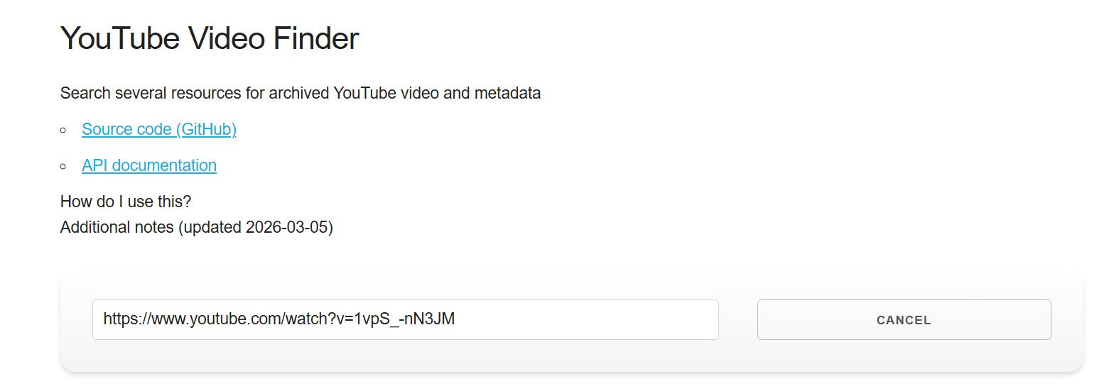 Find Deleted YouTube Videos using YouTube Video Finder