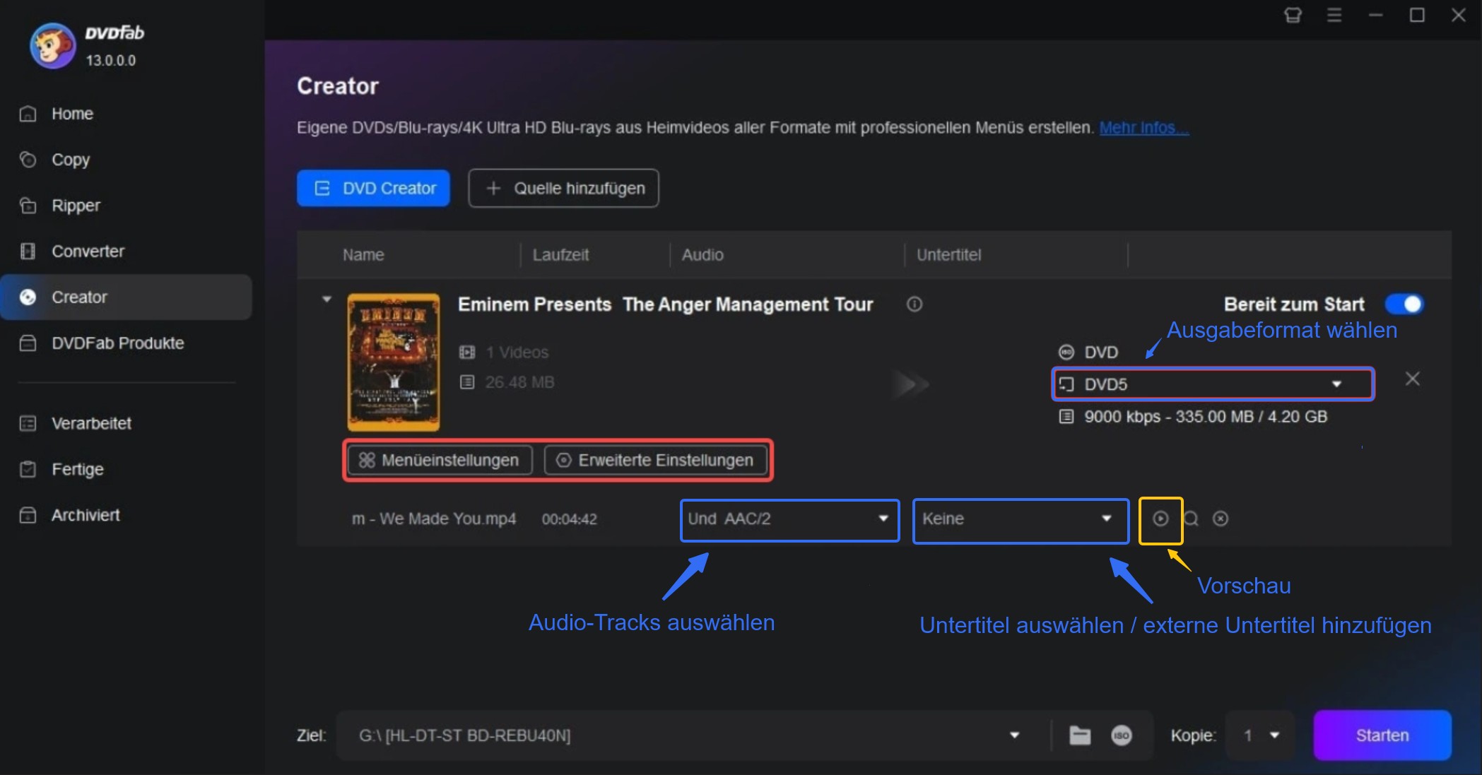 free video to dvd converter: 1. dvdfab dvd creator