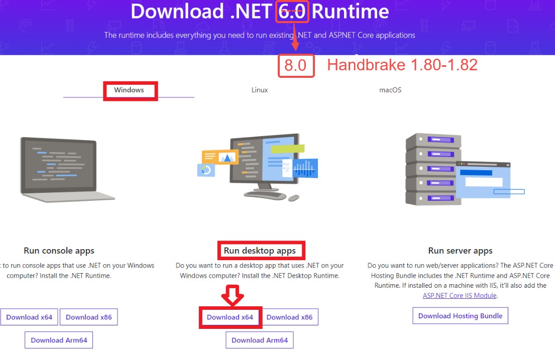  Tipps für die Nutzung von HandBrakezum DVD-Rippen: Download .Net 8.0 Runtime