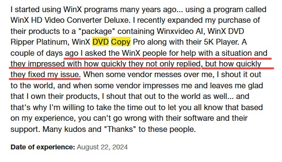 User Feedback of WinX DVD Copy Pro