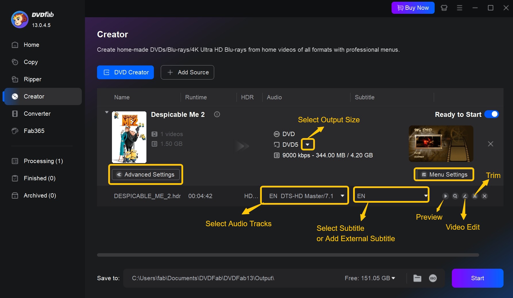 Step 2: Customize the output DVD 
