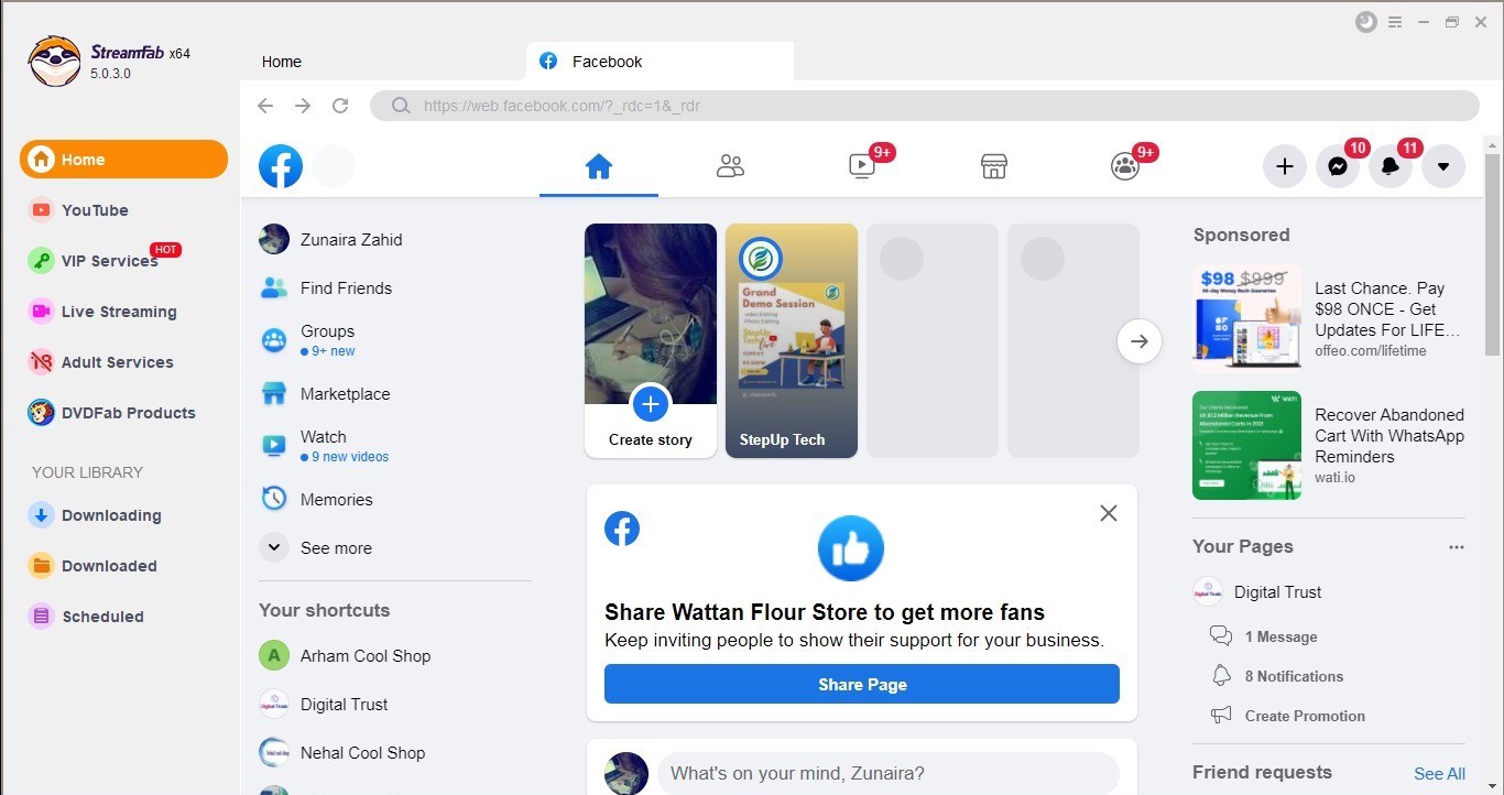 Facebook to MP4:Method 1: By Using Inbuilt Browser Features of StreamFab: