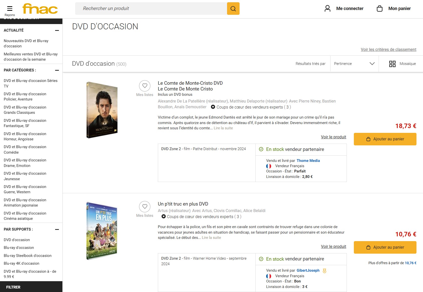 magasins de dvd d'occasion près de chez moi:fnac