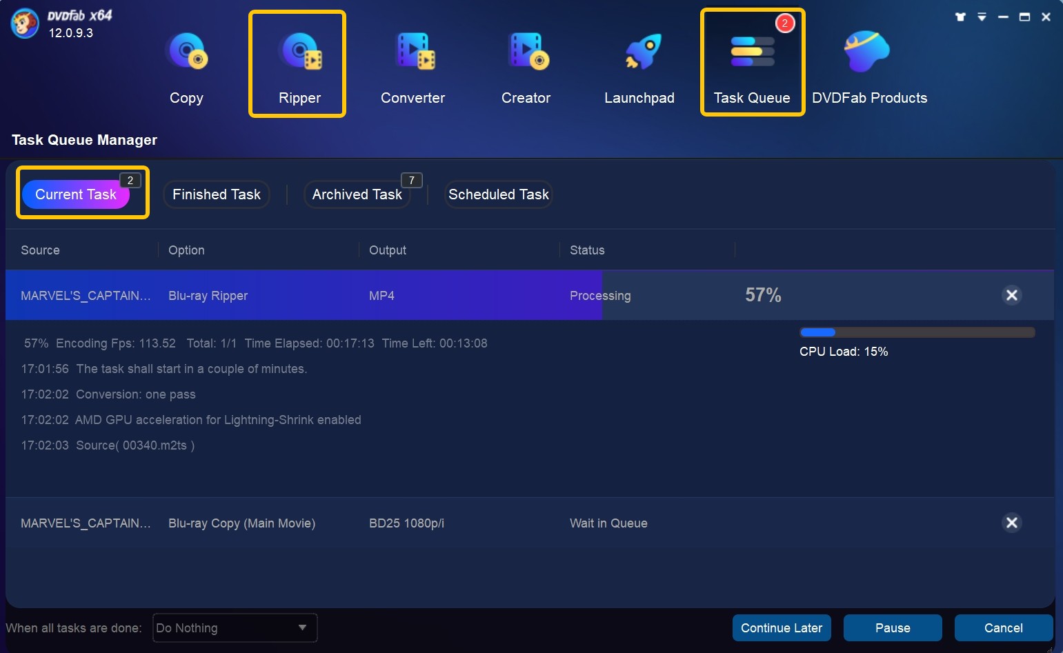 DVDFab Blu-ray Ripper: start the ripping process