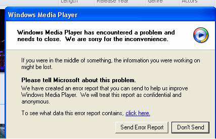 Windows media player 11 error