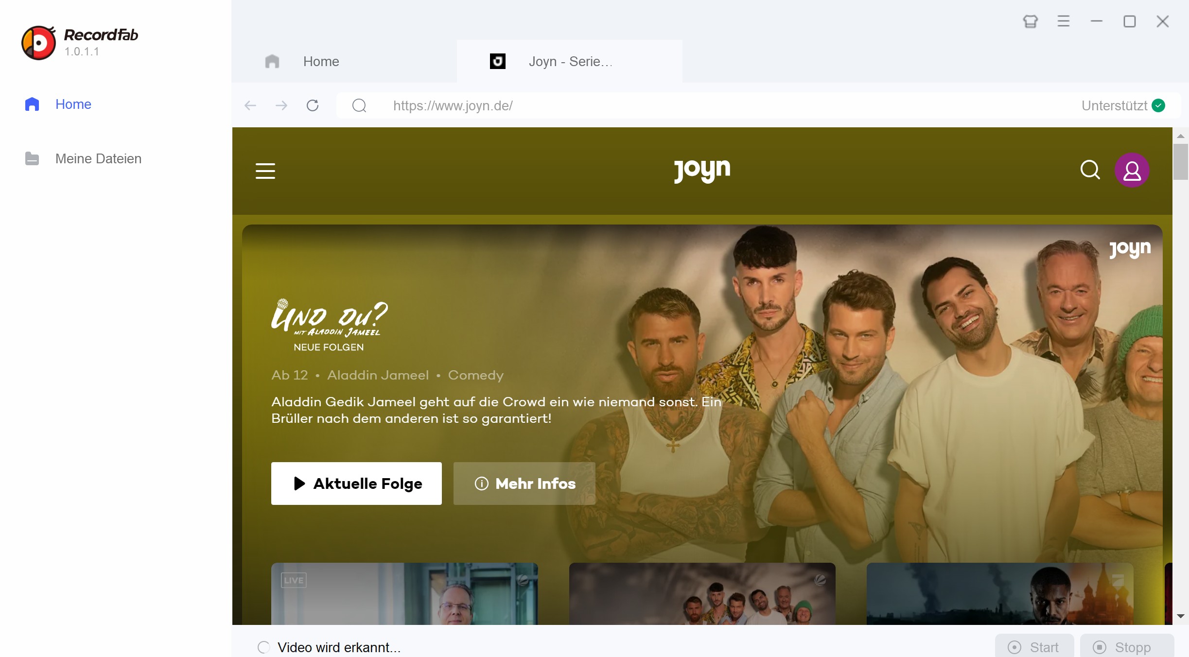 Anleirung zur Aufnahme von Joyn Videos mit RecordFab