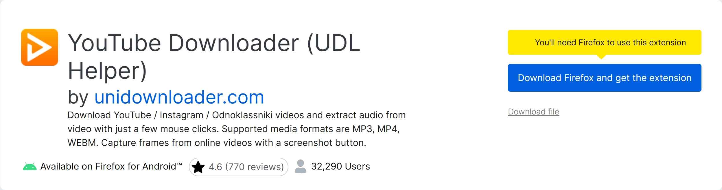 top 10 firefox video downloader: YouTube Downloader (UDL Helper)