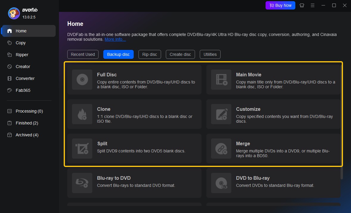 Six copy modes of DVDFab DVD Copy