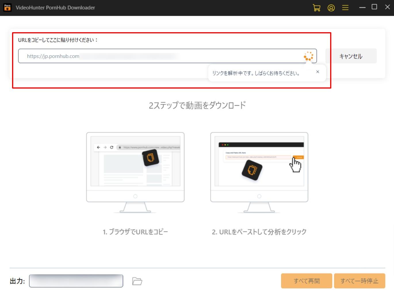 VideoHunterの操作画面